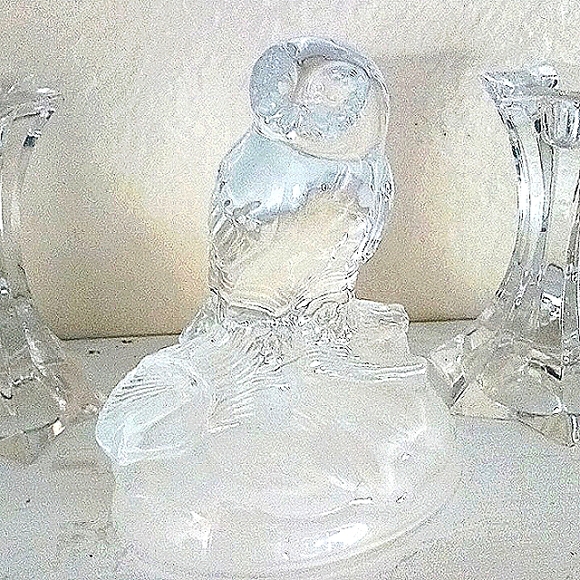 3 pc OWL Crystal D’Arques Figurine Sitting on log 2 CRYSTAL Candle Sticks BUNDLE - Picture 2 of 13
